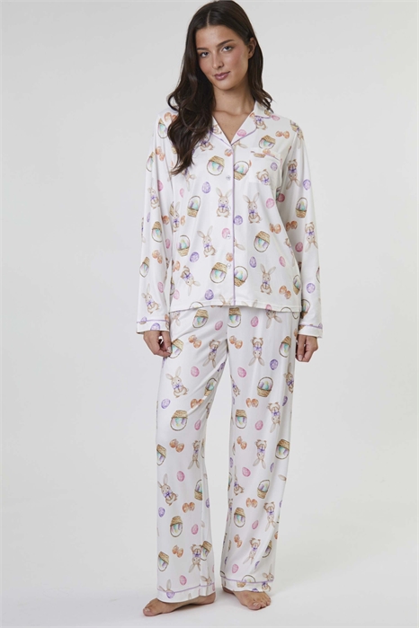 Комплект из джерси с принтом в виде кроликов: футболка с длинным рукавом и брюки артикул 155446928