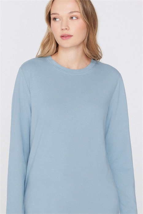 Топ с круглым вырезом и длинными рукавами из хлопка и модала артикул 156298797