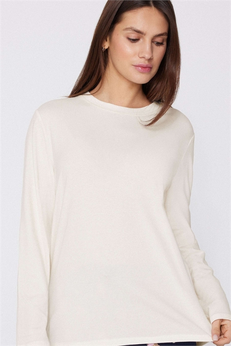 Топ с круглым вырезом и длинными рукавами из хлопка и модала артикул 156298742