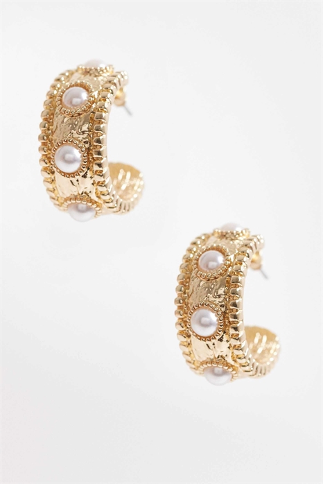 Серьги-кольца с искусственными жемчужинами артикул 153723855