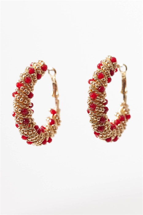 Серьги-кольца с несколькими бусинами артикул 153723862