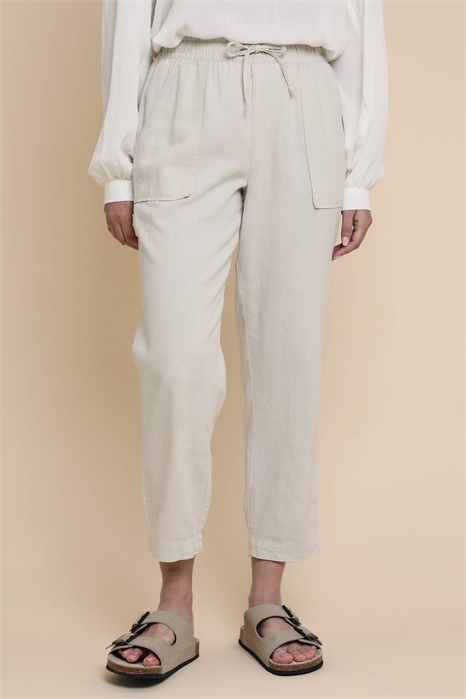 Брюки зауженного кроя с кулиской на талии из смесовой ткани артикул 155550556