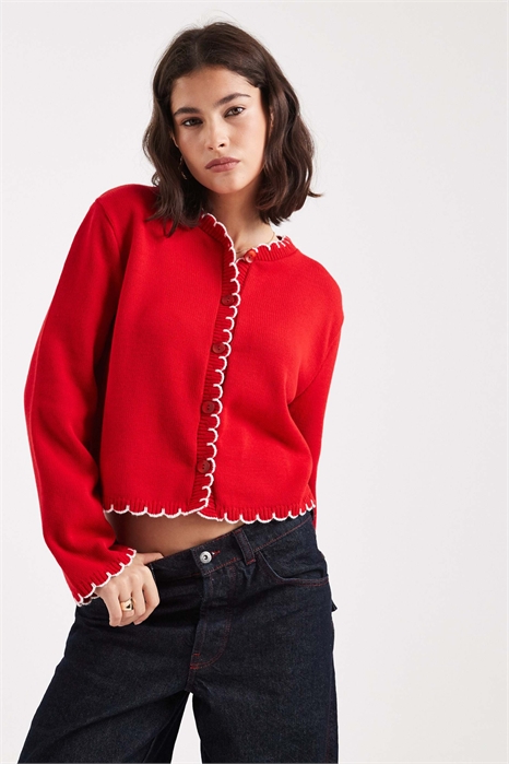 Кардиган с стежком «одеяло» красного цвета артикул 151997437