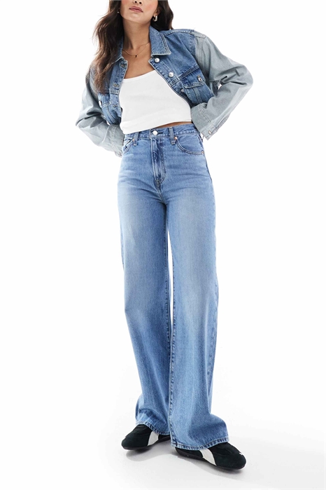 Джинсы с высокой талией и широкими брючинами артикул 137515796