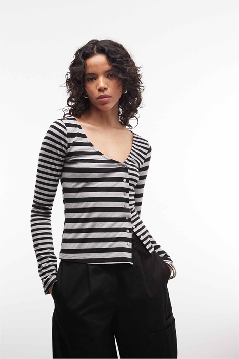 Асимметричная блузка с длинными рукавами на пуговицах артикул 155771907