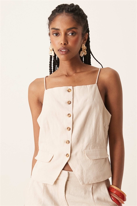 Жилет с квадратным вырезом, тонким ремешком и льняной текстурой co-ord артикул 146790649