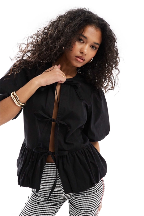 Топ с бахромой и рукавами-буффами из хлопка артикул 135855556