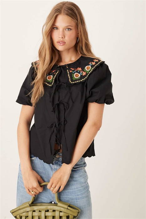 Блузка Joplin с рукавами-буфетками и вышитым воротником артикул 149730540