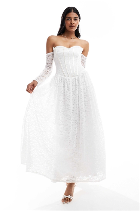 Свадебное макси-платье-корсет с кружевными рукавами артикул 147259079