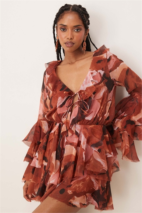 Комбинезон с длинными рукавами и рюшами на груди артикул 143826836