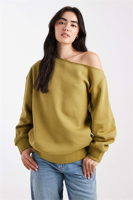 Свитшот с открытыми плечами и воротником-стойкой артикул 147132874