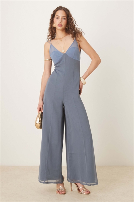 Комбинезон из шифона с V-образным вырезом и прозрачными вставками артикул 136106062