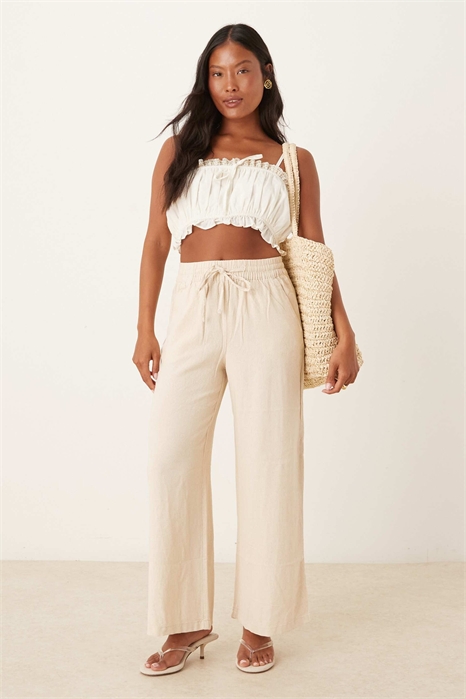 Брюки из льна с широкими брючинами артикул 140700380