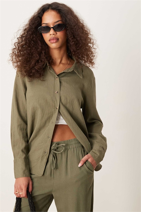 Рубашка из льняной ткани свободного кроя co-ord артикул 139103809