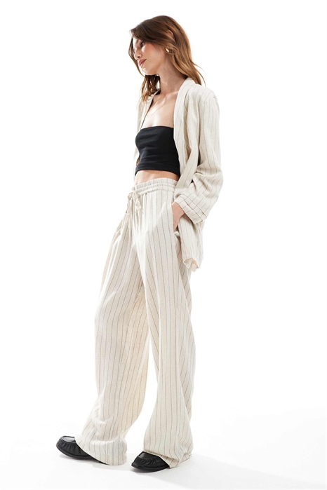 Брюки с широкими брючинами из ткани с эффектом льна в стиле «микс-энд-матч» артикул 141664799