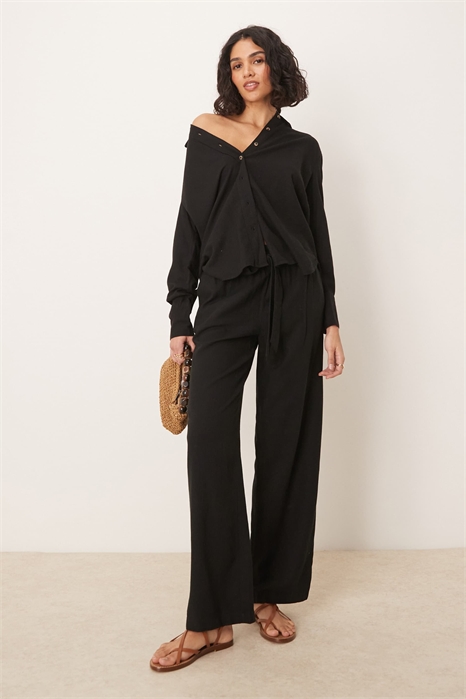 Брюки из смешанного льна с широкими брючинами и поясом co-ord артикул 139103760