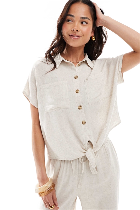Рубашка из смешанного льна с завязками спереди co-ord артикул 144018406