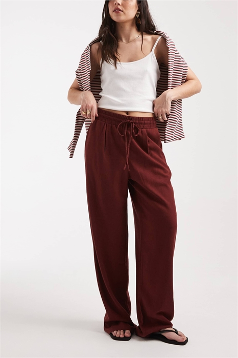 Брюки с завязкой на талии из смешанного льна артикул 153815088