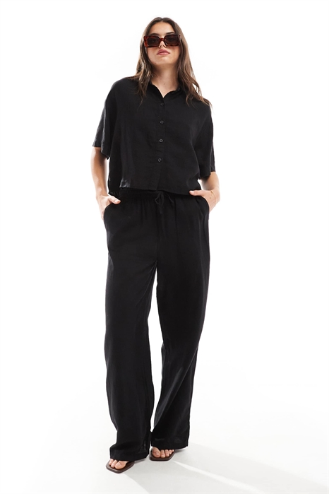 Льняные брюки с широкими брючинами и завязкой на талии — сочетайте по своему вкусу артикул 134466898