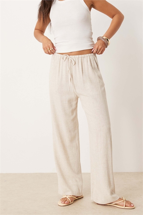 Брюки с широкими брючинами и шнурком на талии из смесовой ткани артикул 140141949