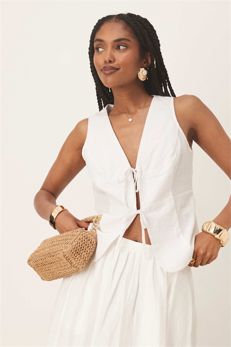 Льняной жилет с завязками спереди артикул 147141765