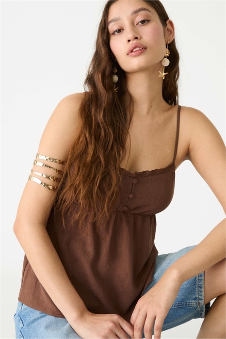 Топ на бретелях из смесовой ткани артикул 149141461