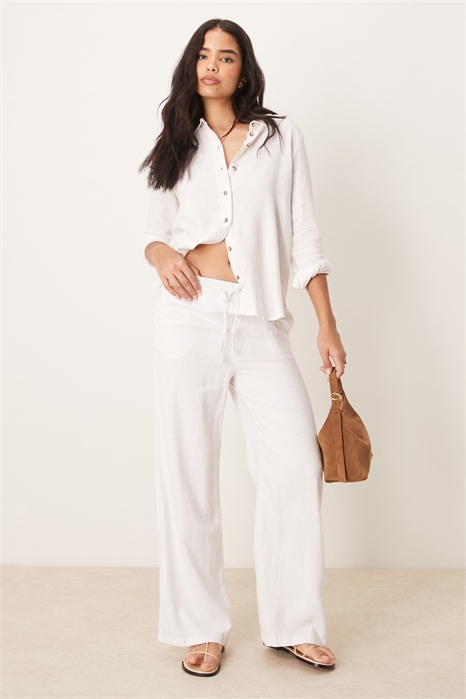 Брюки из смешанного льна с широкими брючинами и завязкой на талии co-ord артикул 139103761