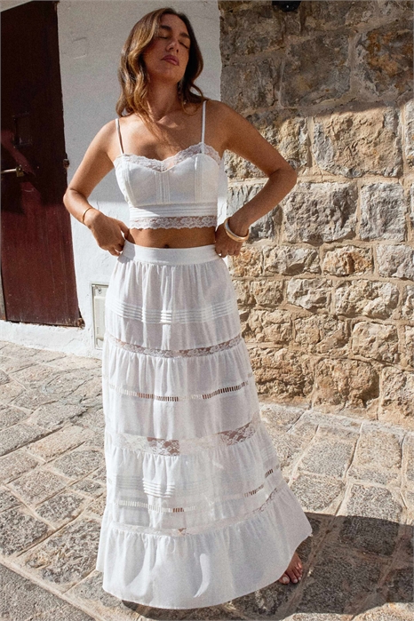 X Luana Barron — пляжная юбка макси из льна с многослойными кружевными вставками co-ord артикул 141704748