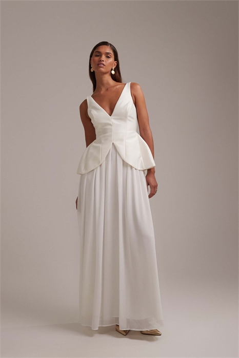 Макси-платье со структурированным лифом и пышной юбкой артикул 151899381