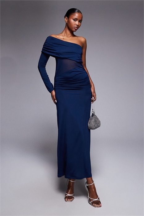 Макси-платье с одним рукавом и вырезом «бардо», с сетчатой вставкой артикул 155335477