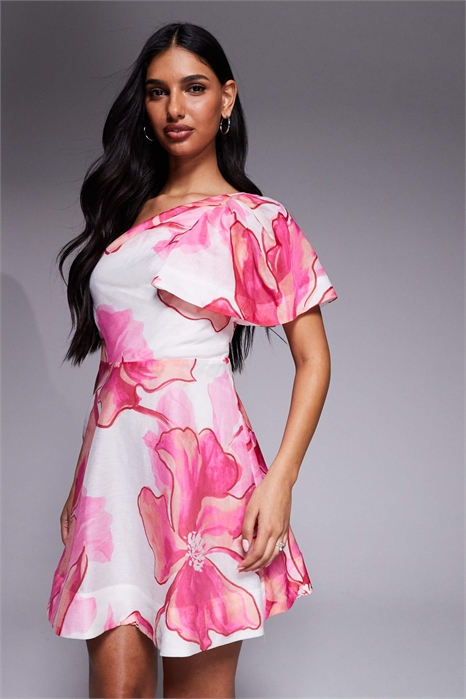 Мини-платье-скатер с одним плечом артикул 153251595