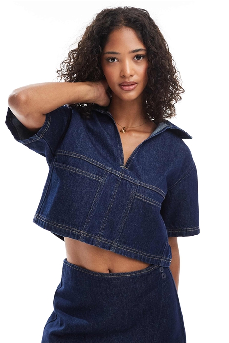 Футболка из денима в стиле регби артикул 142352399