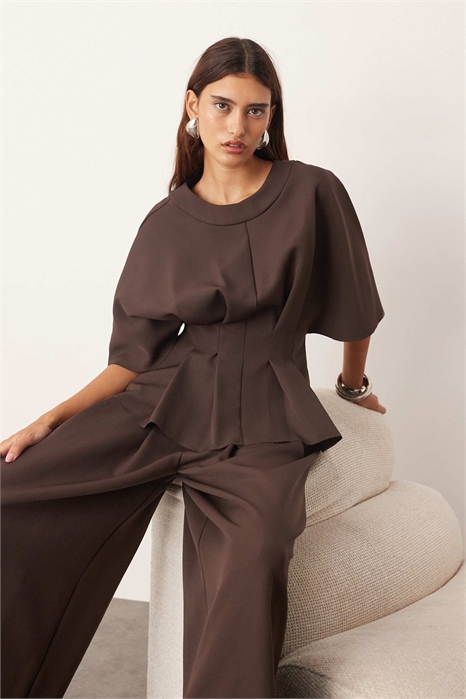 Топ с плиссированной талией и короткими рукавами co-ord артикул 149429814