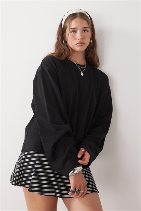 Футболка из хлопка Bloom с длинными рукавами, круглым вырезом и свободным кроем артикул 148922855