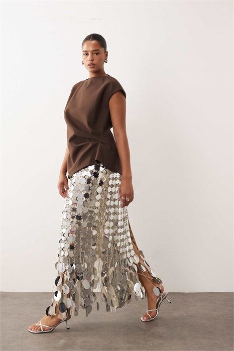Юбка средней длины с бахромой из пайеток в стиле «Curve Futurist» артикул 150075497