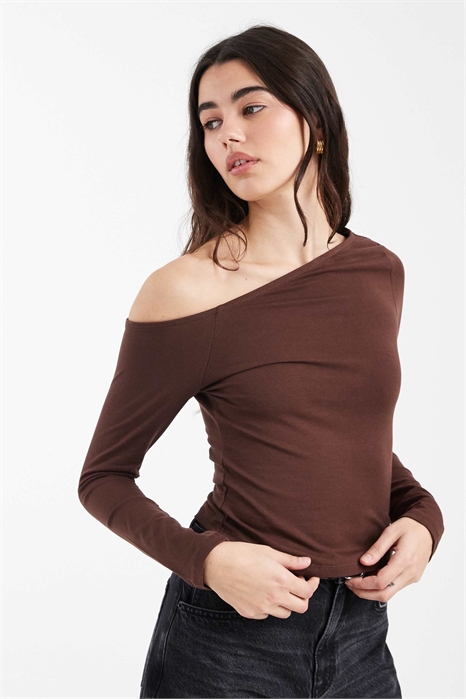 Хлопковая блузка с открытыми плечами и длинными рукавами артикул 151964972