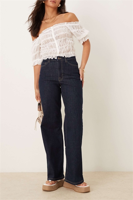 Джинсы с высокой талией и широкими брючинами артикул 143701892