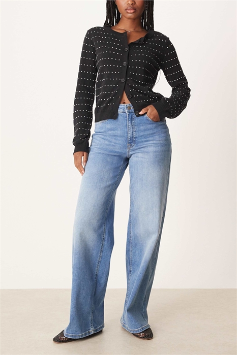 Джинсы с высокой талией и широкими брючинами артикул 143701891