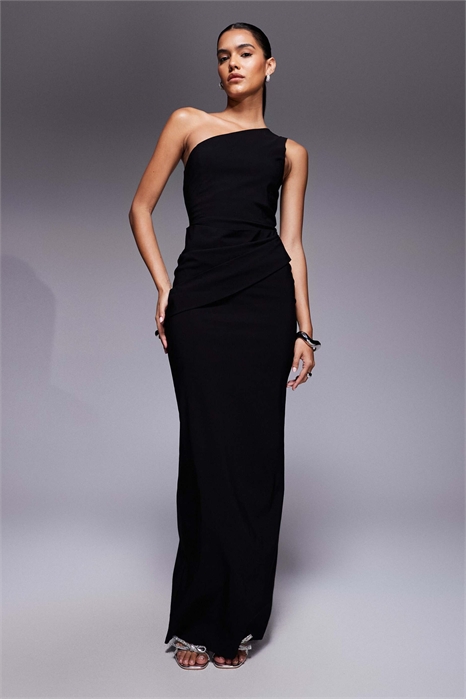 Макси-платье из бенгалина с одним плечом, рюшами и драпировкой на талии артикул 151638944