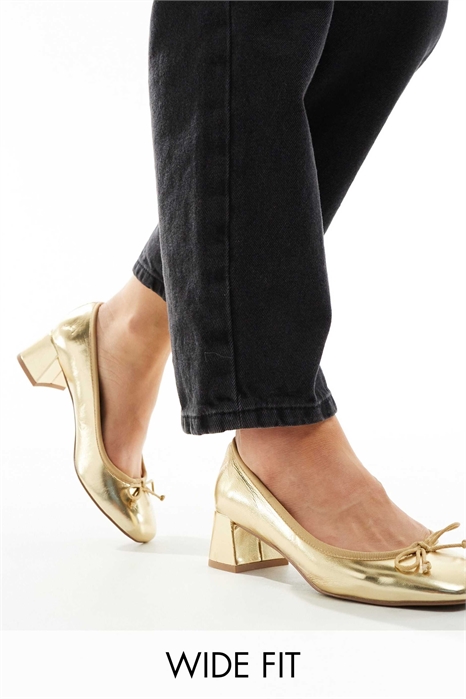 Туфли Steffie с бантиком и средним каблуком золотого цвета артикул 133567639