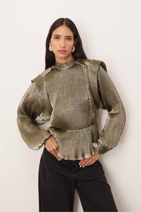 Блузка с металлическими складками на плечах артикул 148295629