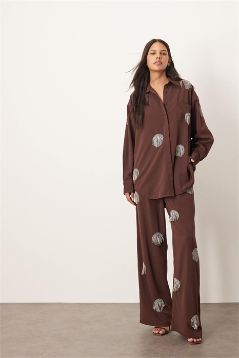 Брюки с широкими штанинами, украшенные бахромой со стразами co-ord артикул 143259995