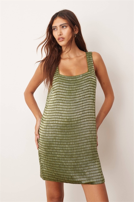 Мини-платье прямого кроя с квадратным вырезом, украшенное бисером артикул 143753850