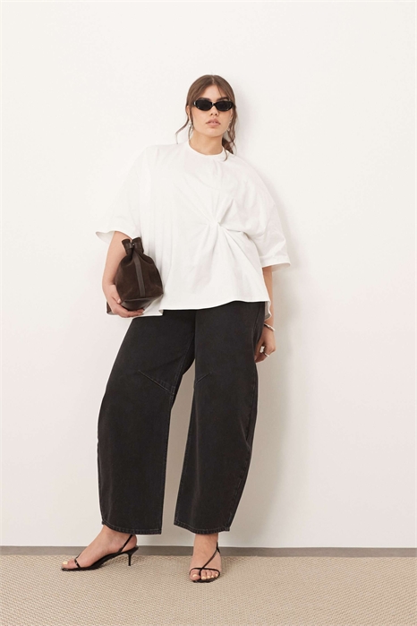 Футболка оверсайз с завязками из трикотажа с волнистым рисунком артикул 139983972