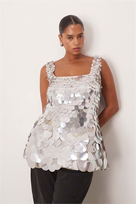 Топ с квадратным вырезом, украшенный пайетками в форме полукруга артикул 149049380