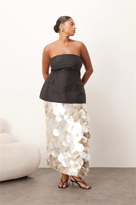 Макси-юбка-колонна с изгибом и пайетками артикул 149242082