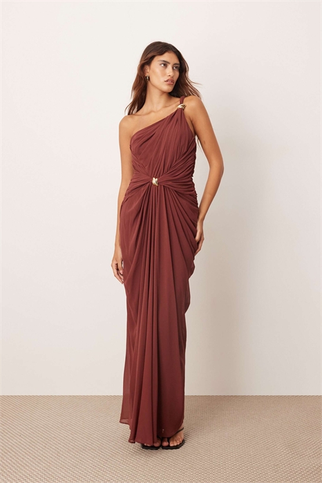 Макси-платье с одним плечом, драпировкой и закрученным элементом, с металлической отделкой артикул 143082342