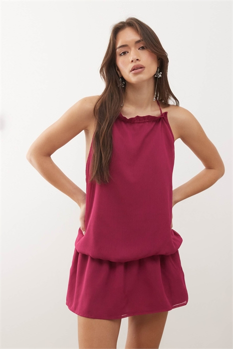 Платье Veloria с высоким воротником, завязками на шее и заниженной талией артикул 154837053