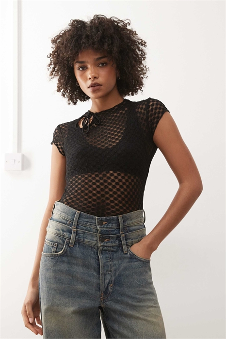 Топ из кружева с вырезом «глазок» от Jiwon артикул 154117837