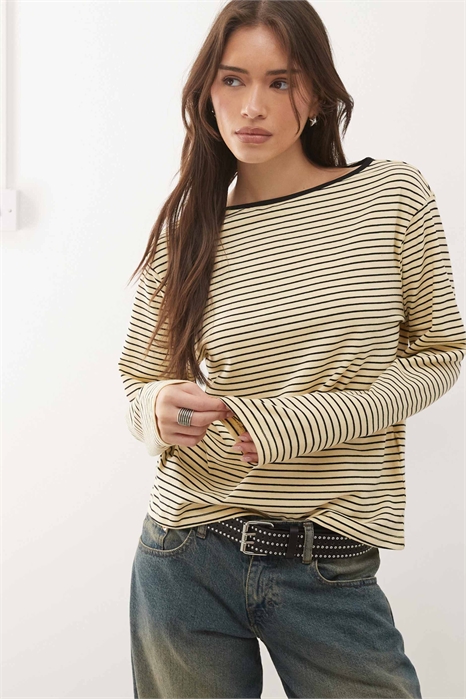 Топ с длинными рукавами, лодочным вырезом и полосками от Kumiko артикул 154832754